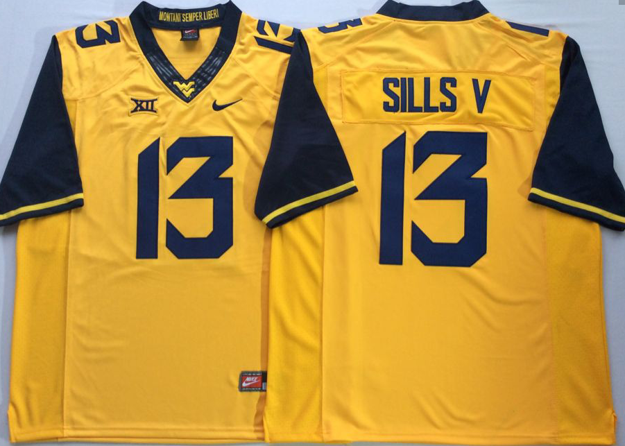 NCAA Men West Virginia Mountaineers Yellow #13 SILLS V->ncaa teams->NCAA Jersey
